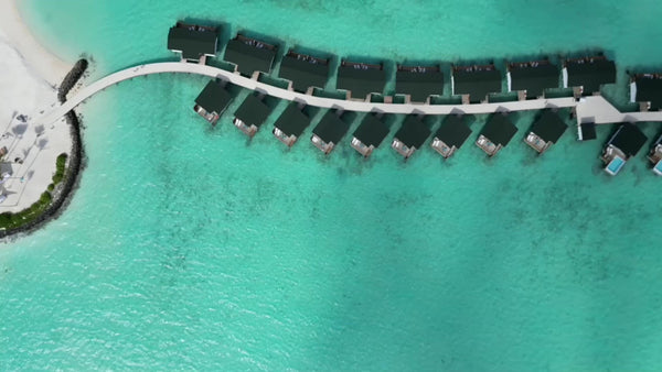 The overwater villa row at Joy Island from the air.