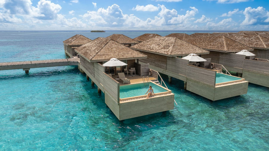 Jawakara Islands Maldives, Lhaviyani Atoll: Mabin water pool villas on stilts, each with a private pool on the deck