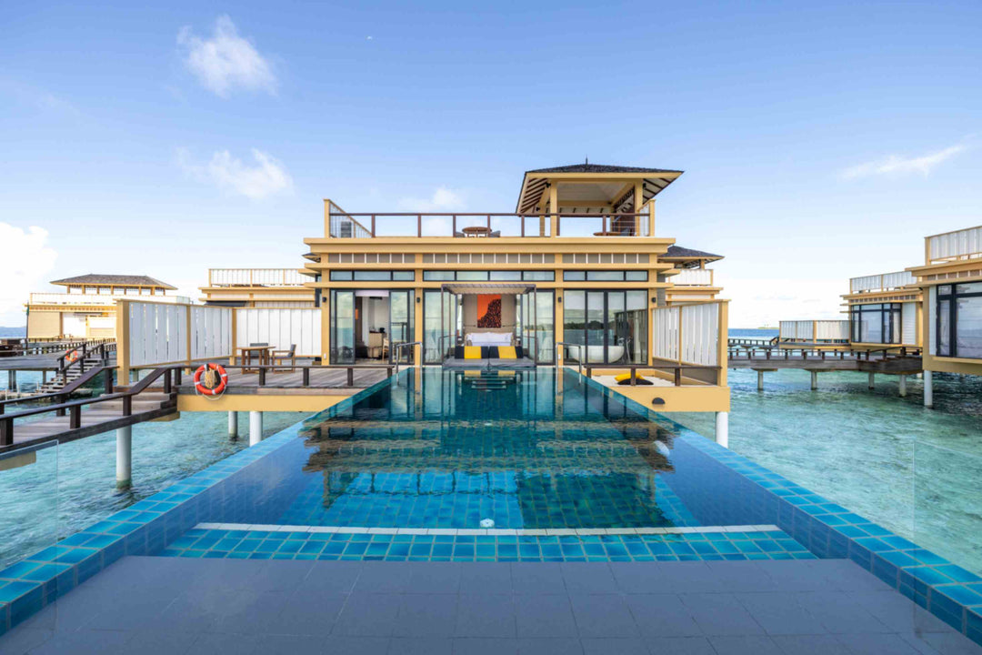 Angsana Velavaru, Dhaalu Atoll — the infinity pool of a Deluxe InOcean Pool Villa running the length of the deck