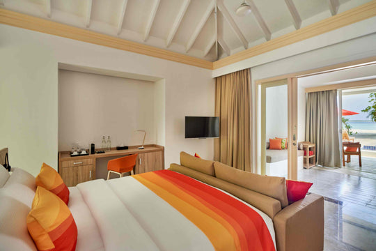 View from the bedroom of a Beach Suite with Pool at Siyam World, Noonu Atoll, Maldives
