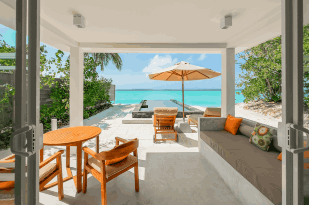 Pool deck of a Beach Suite with Pool at Siyam World, Noonu Atoll, Maldives
