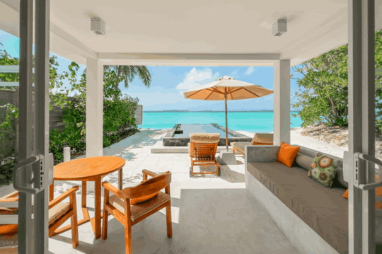 Pool deck of a Beach Suite with Pool at Siyam World, Noonu Atoll, Maldives