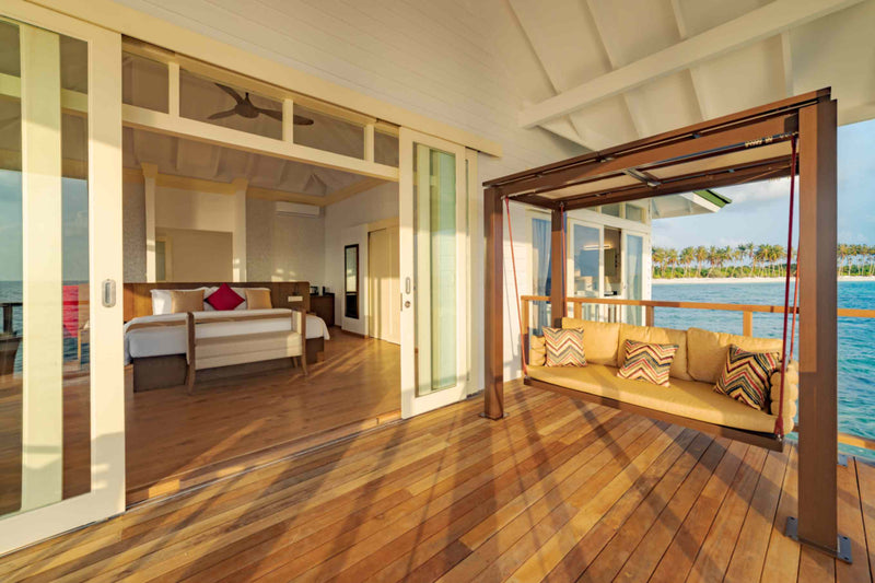 Deck and private pool of a Grand Water Pavilion with Pool and Slide at Siyam World, Noonu Atoll, Maldives
