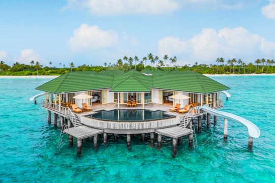 View from a Grand Water Pavilion with Pool and Slide at Siyam World, Noonu Atoll, Maldives