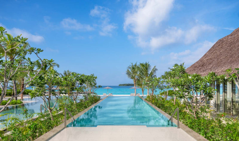 The main swimming pool at JW Marriott Maldives Kaafu Atoll Island Resort