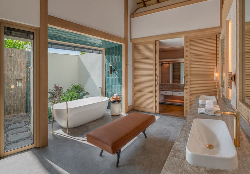 Bathtub in the bathroom of a Beach Pool Villa, JW Marriott Maldives Kaafu Atoll
