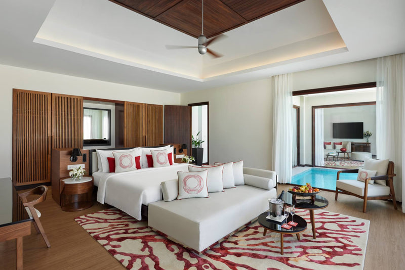 Second view of the bedroom in a One Bedroom Beach Pool Pavilion at Niyama Private Islands