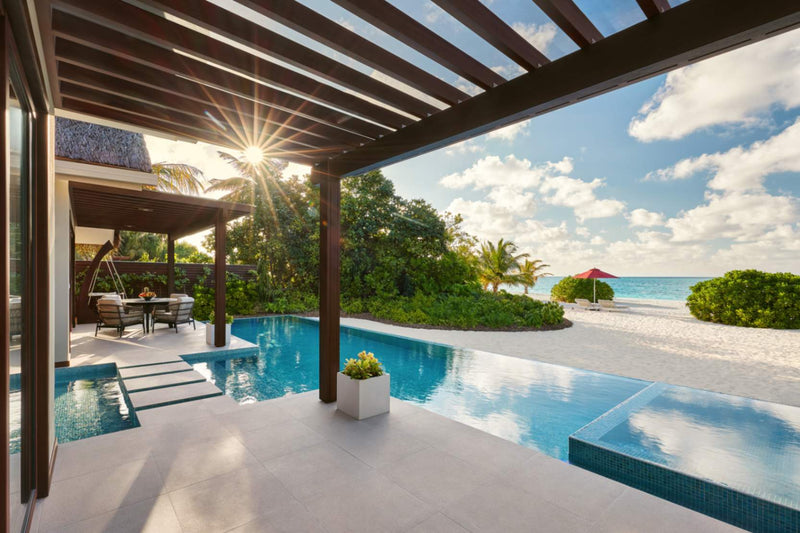 Patio of a One Bedroom Beach Pool Pavilion at Niyama Private Islands