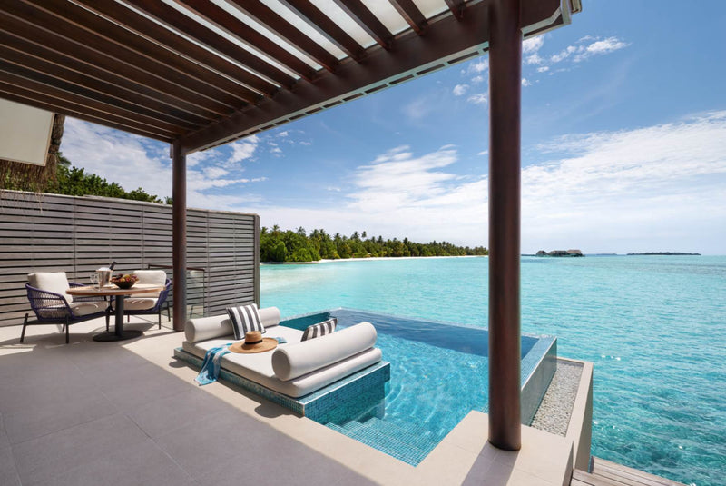 Deck of an Over Water Pool Villa at Niyama Private Islands looking out over the Indian Ocean