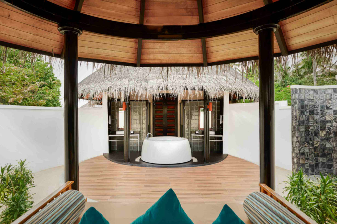 Bathroom of a Deluxe Beach Villa with Pool at Sun Siyam Iru Fushi, 192 sq m on the sand