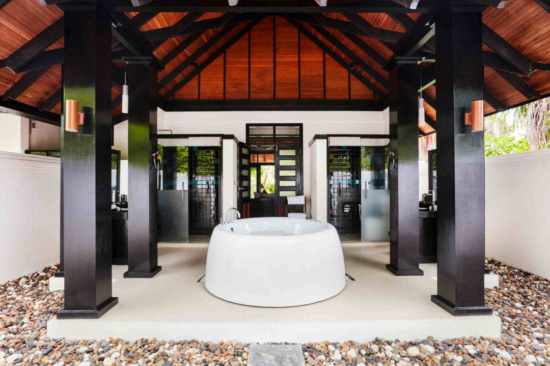 Bathroom of a Hidden Retreat at Sun Siyam Iru Fushi, a two-bedroom retreat
