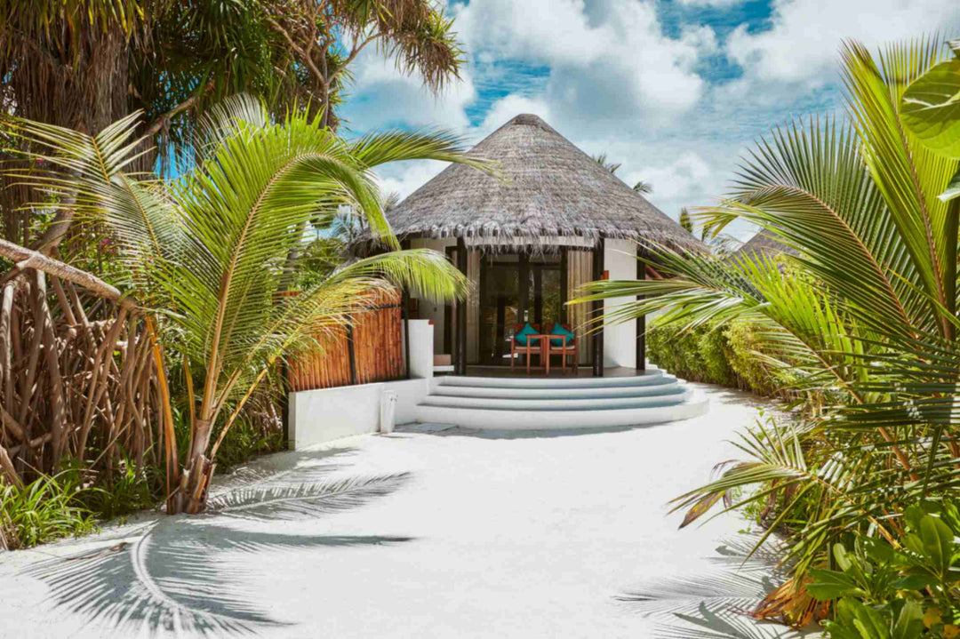 Private Pool Beach Villa at Sun Siyam Iru Fushi seen from the beach, 200 sq m on the sand