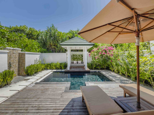 Villa bathroom and outdoor shower at Siyam World, Noonu Atoll, Maldives