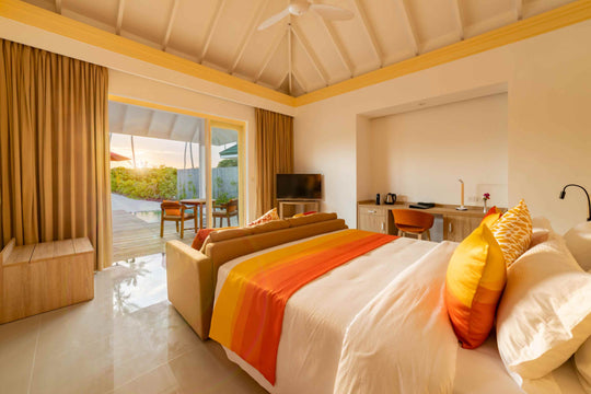 Bedroom of a Sunset Pool Beach Villa at Siyam World, Noonu Atoll, Maldives