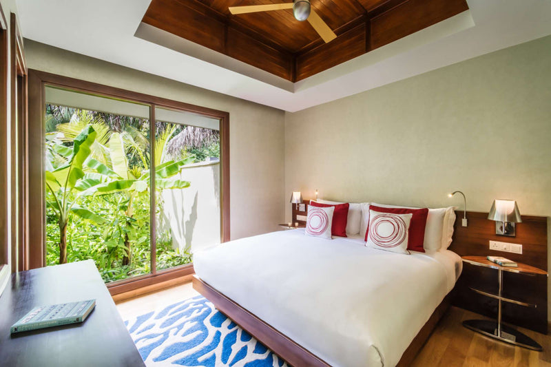 Bedroom of a Three Bedroom Beach Pool Pavilion at Niyama Private Islands