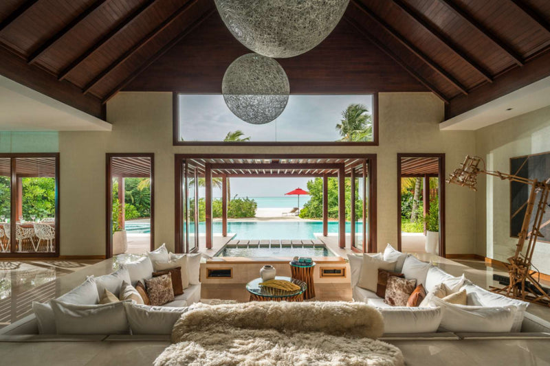 Lounge of a Three Bedroom Beach Pool Pavilion at Niyama Private Islands