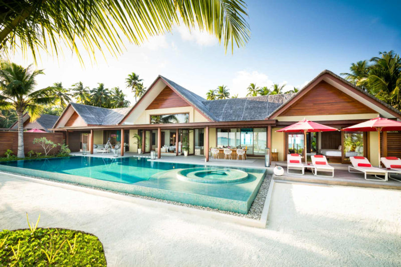 Outdoor area of a Three Bedroom Beach Pool Pavilion at Niyama Private Islands