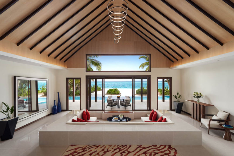 Lounge area of a Two Bedroom Beach Pool Pavilion at Niyama Private Islands