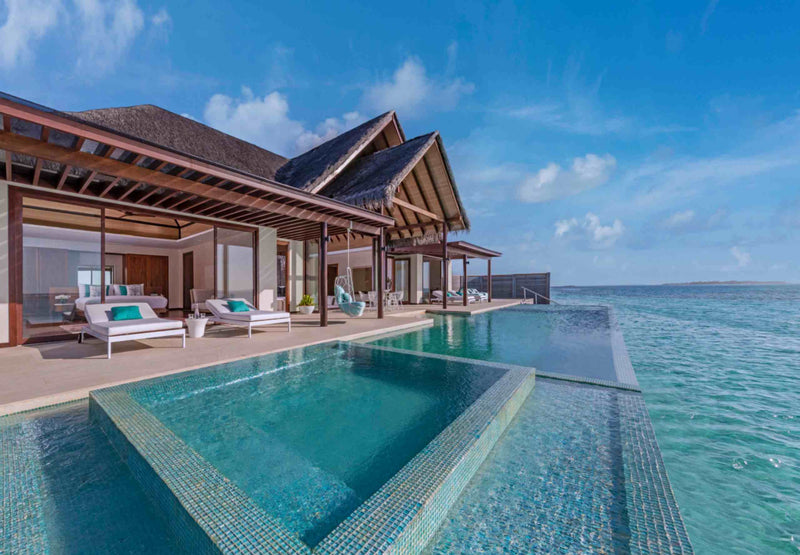 Exterior of a Two Bedroom Ocean Pool Pavilion at Niyama Private Islands above the lagoon