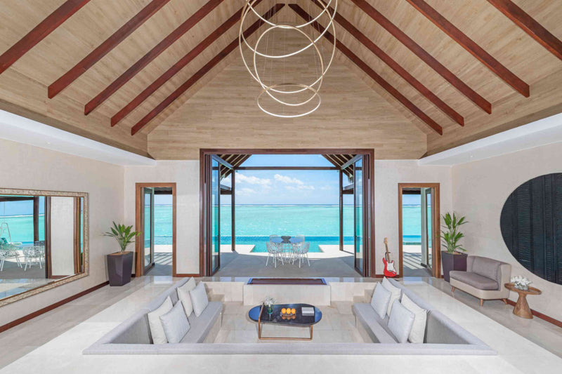 Living room of a Two Bedroom Ocean Pool Pavilion at Niyama Private Islands