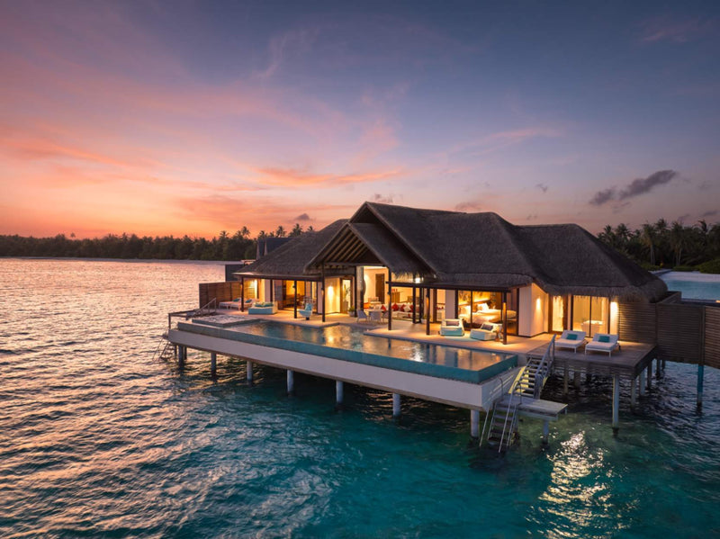 Two Bedroom Ocean Pool Pavilion at Niyama Private Islands at sunset