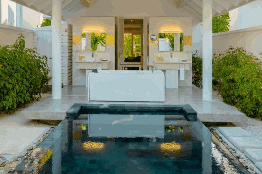 Bathroom of a Two Storey Beach Residence with Pool at Siyam World, Noonu Atoll, Maldives