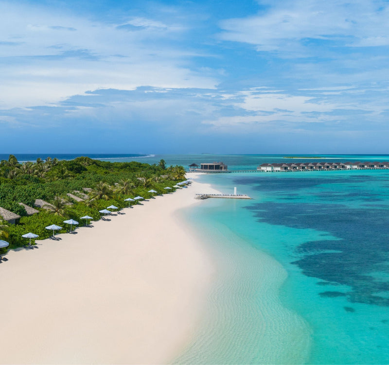 The Beach Villas at Le Méridien Maldives Resort & Spa seen from the air