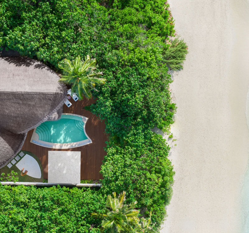 A Beach Pool Villa Sunrise at JW Marriott Maldives Resort & Spa, seen from above
