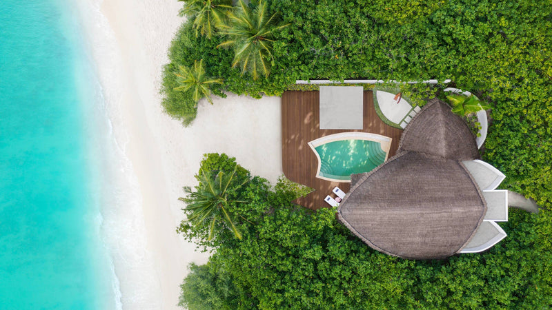 A Beach Pool Villa Sunset at JW Marriott Maldives Resort & Spa, seen from above