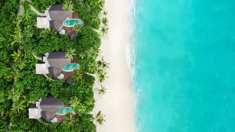 A Duplex Beach Pool Villa at JW Marriott Maldives Resort & Spa, seen from above