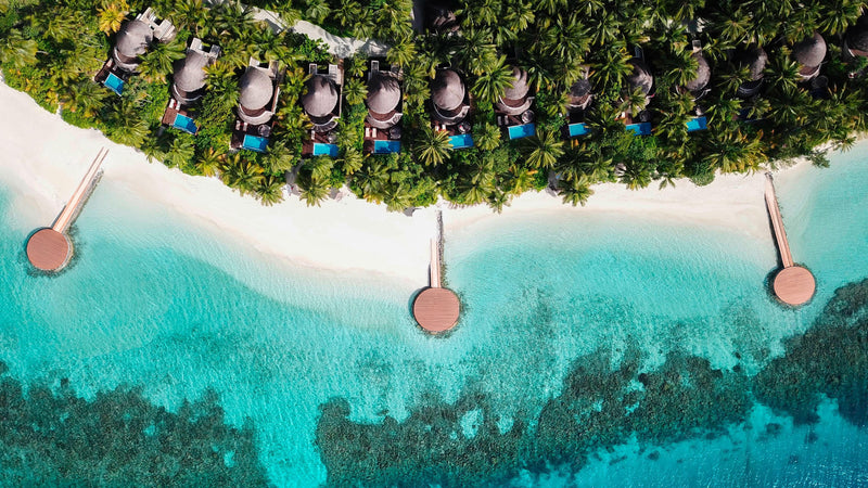 A Beach Oasis villa at W Maldives seen from the air