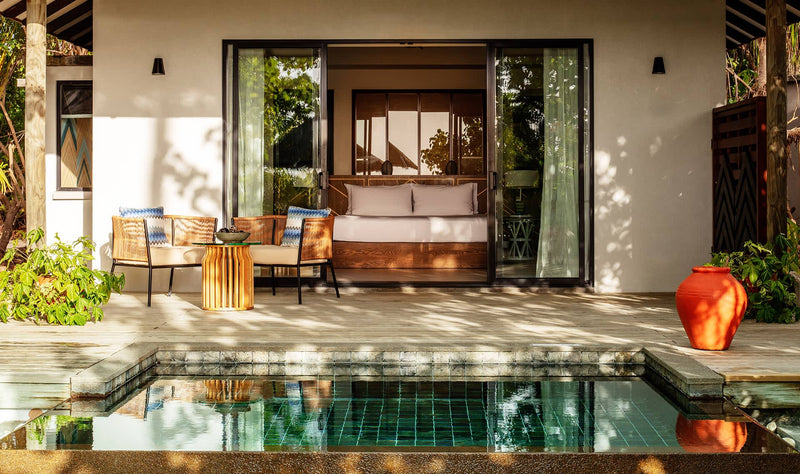 NH Collection Maldives Havodda Resort, Gaafu Dhaalu Atoll: a Sunset Beach Pool Villa, its bedroom opening straight onto the deck and private pool.