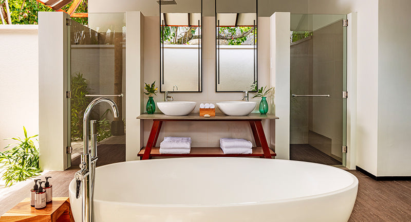 Another view of a beach villa at NH Collection Maldives Havodda Resort.