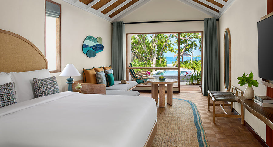 The view from a Deluxe Sunset Villa with Pool at NH Collection Maldives Reethi Resort.