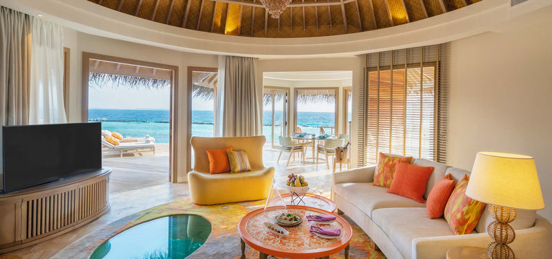 A further view of the living room of an Ocean Residence with Private Pool at The Nautilus Maldives.