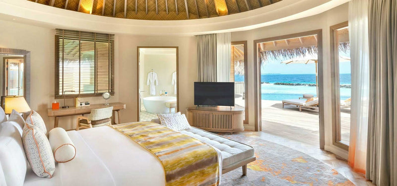 The bedroom of an Ocean Residence with Private Pool at The Nautilus Maldives.