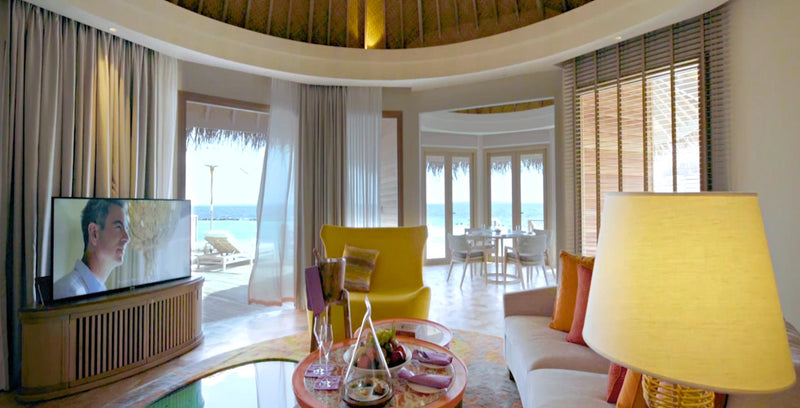 The living room of an Ocean Residence with Private Pool at The Nautilus Maldives.
