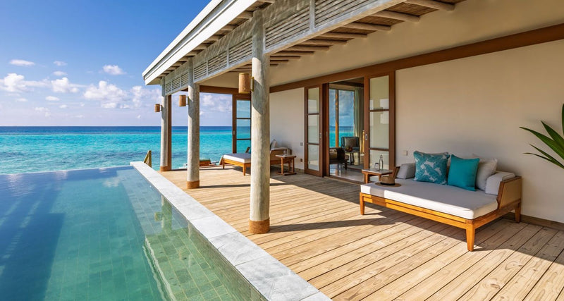 Another view of the deck of an overwater villa at RAH GILI Maldives.