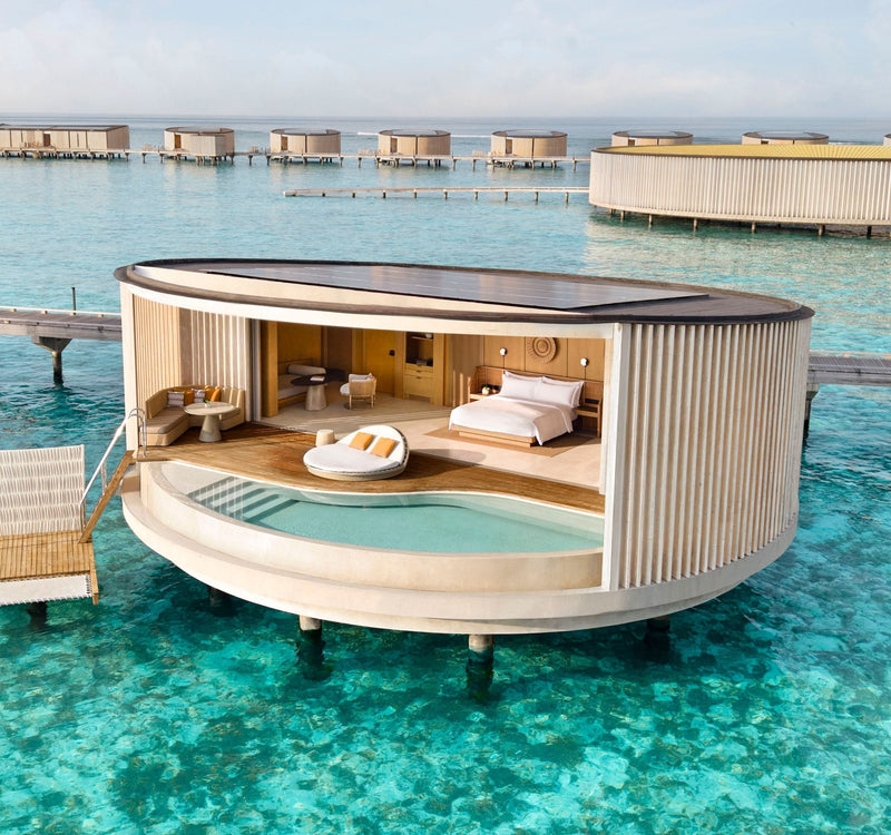 An overwater villa at The Ritz-Carlton Maldives, Fari Islands, seen from outside