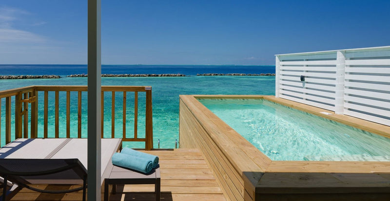 OBLU NATURE Helengeli by SENTIDO, North Malé Atoll: a plunge pool on a water villa deck, looking out to sea