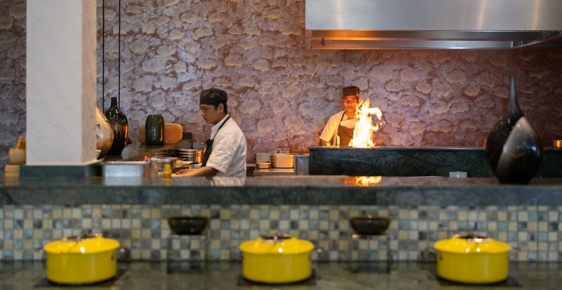 OBLU Xperience Ailafushi, North Malé Atoll: chefs at a show-cooking station