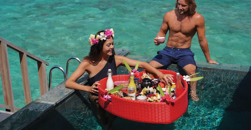 OBLU SELECT Lobigili, North Malé Atoll: breakfast on a floating tray in a villa pool
