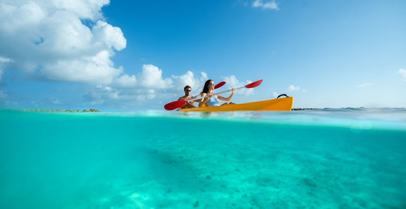OBLU NATURE Helengeli by SENTIDO, North Malé Atoll: two guests in a kayak on the lagoon