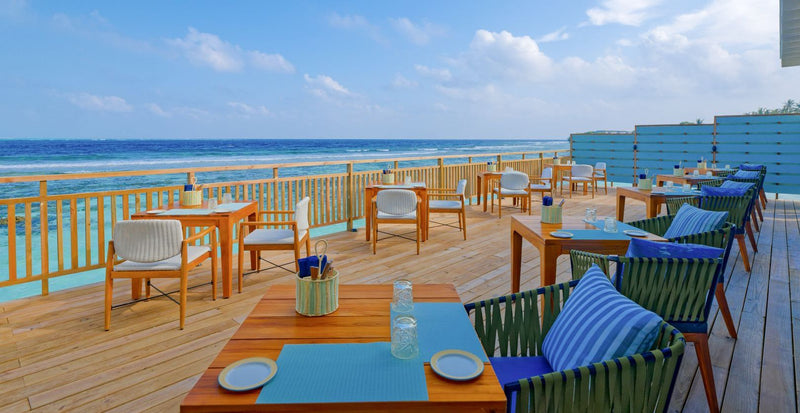 OBLU NATURE Helengeli by SENTIDO, North Malé Atoll: an open-air deck restaurant over the water