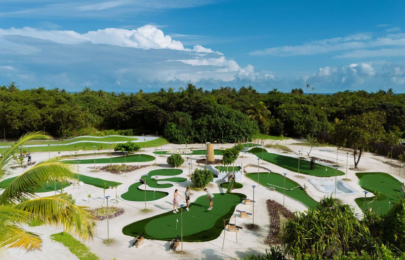 RAAYA by Atmosphere, Raa Atoll: from above, the mini golf course among the trees