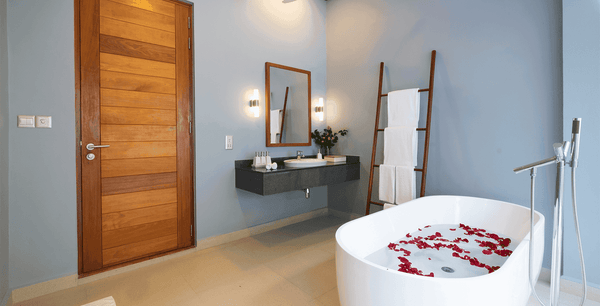 The bathroom of a Sunset Beach Villa at Ifuru Island Maldives.