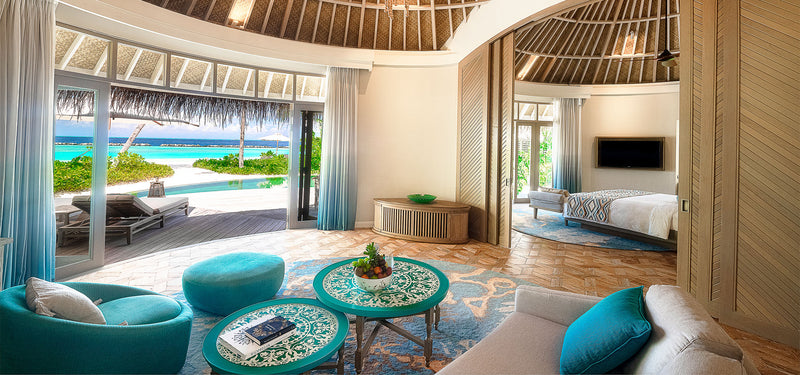 Another view of the living room of a Beach House with Private Pool at The Nautilus Maldives.