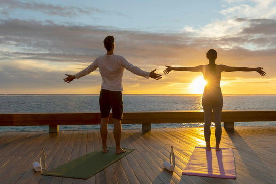 Pullman Maldives Maamutaa, Gaafu Alifu Atoll — sunrise yoga on the Sol Rising overwater deck